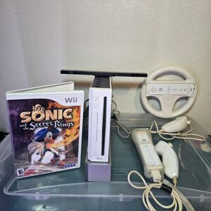 Nintendo Wii Console Bundle Tested Working 2 Controllers Wheel Game Sensor